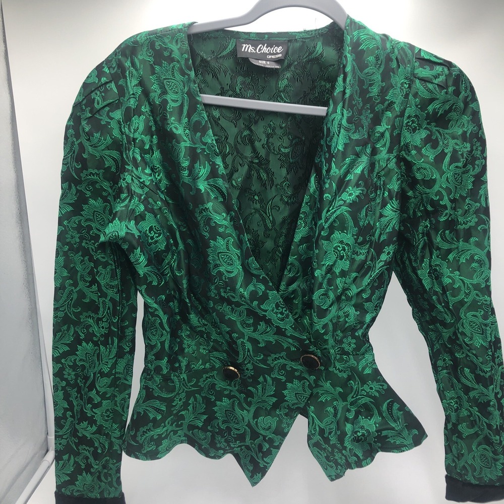 Christmas Ms Choice Jacket Sz 6 Green Floral Jacket Festive‎ Made In USA Holiday